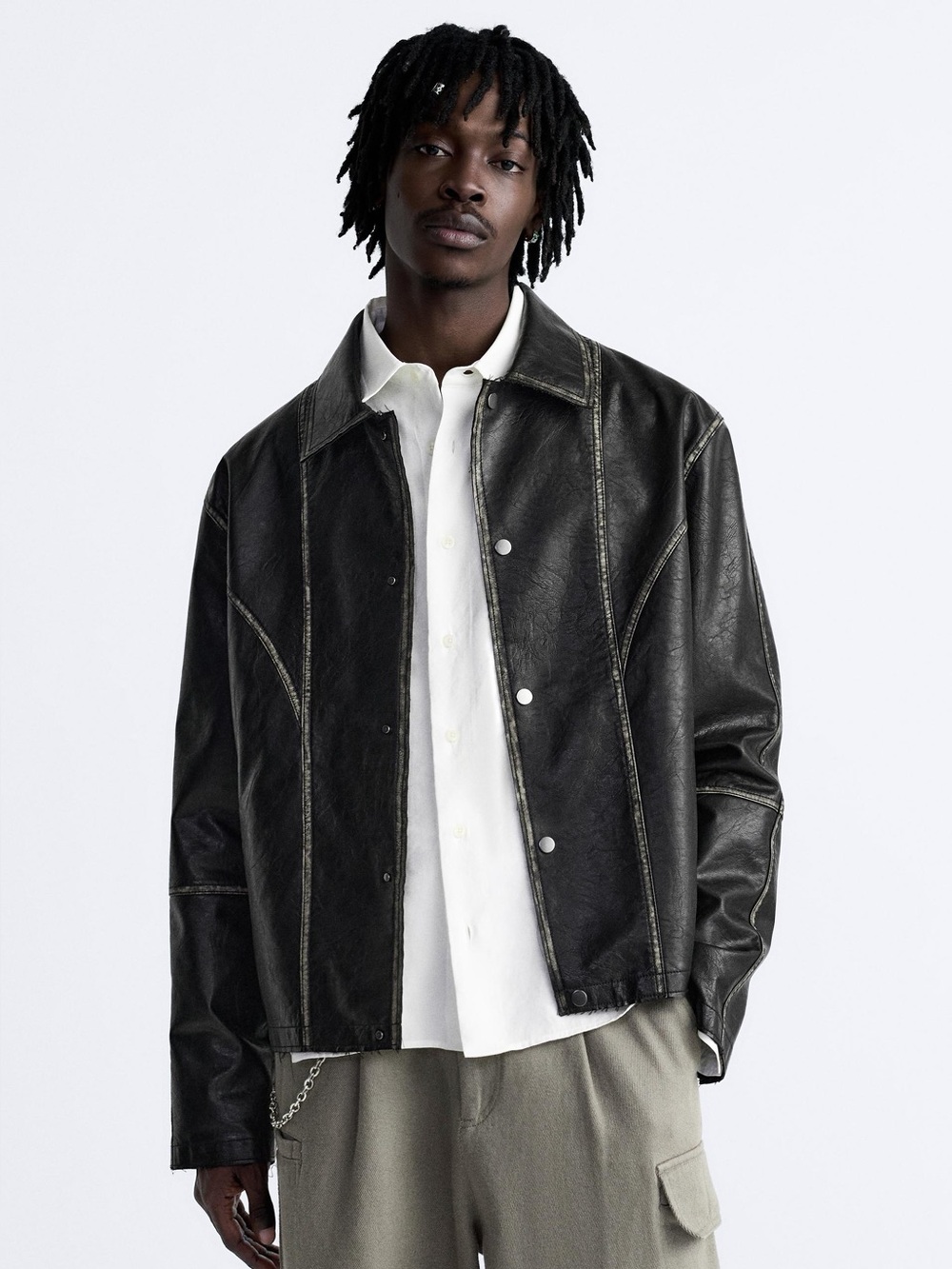 NWT Zara Man FAUX LEATHER WASHED JACKET  Overshirt Size XL